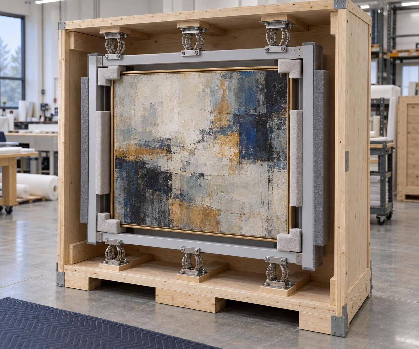 Transport painting with wire rope mounts damping solutions