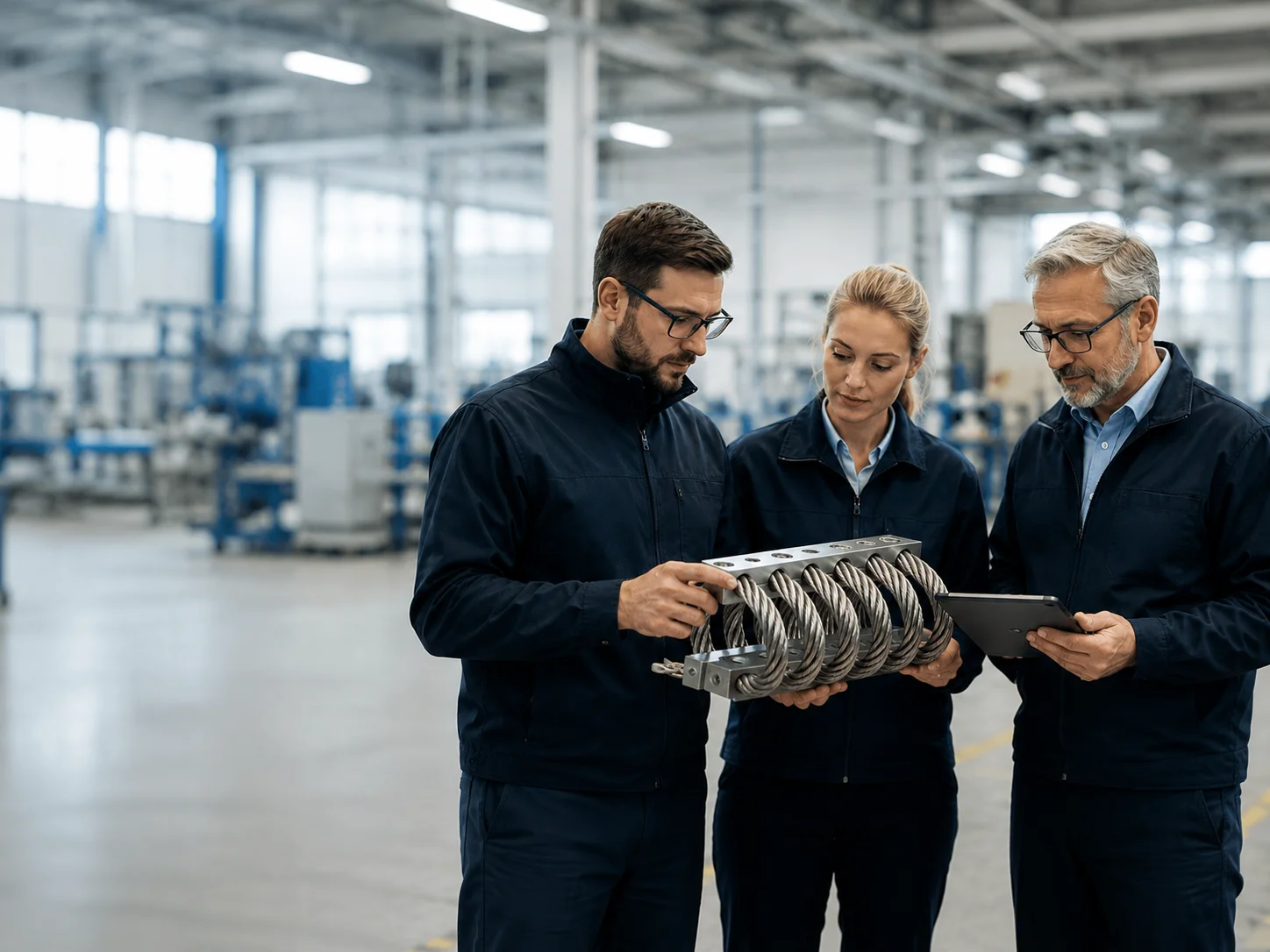 people holding wire rope mount